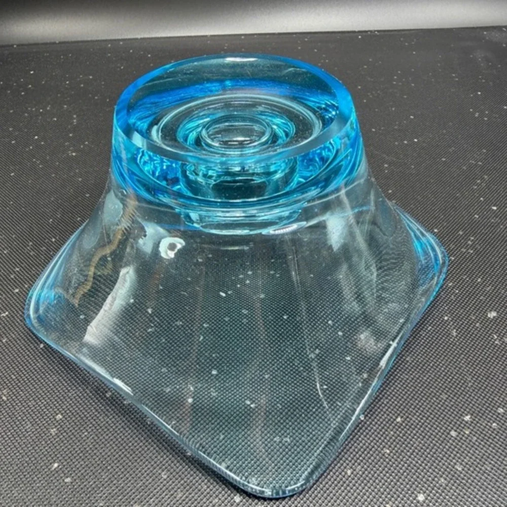Mid Century Art Glass Candle Holder‎ Square Flared Rim Ring Base 4 Inch Small